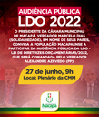 Audiência Pública sobre a Lei de Diretrizes Orçamentárias de 2022 acontece nesta segunda-feira 