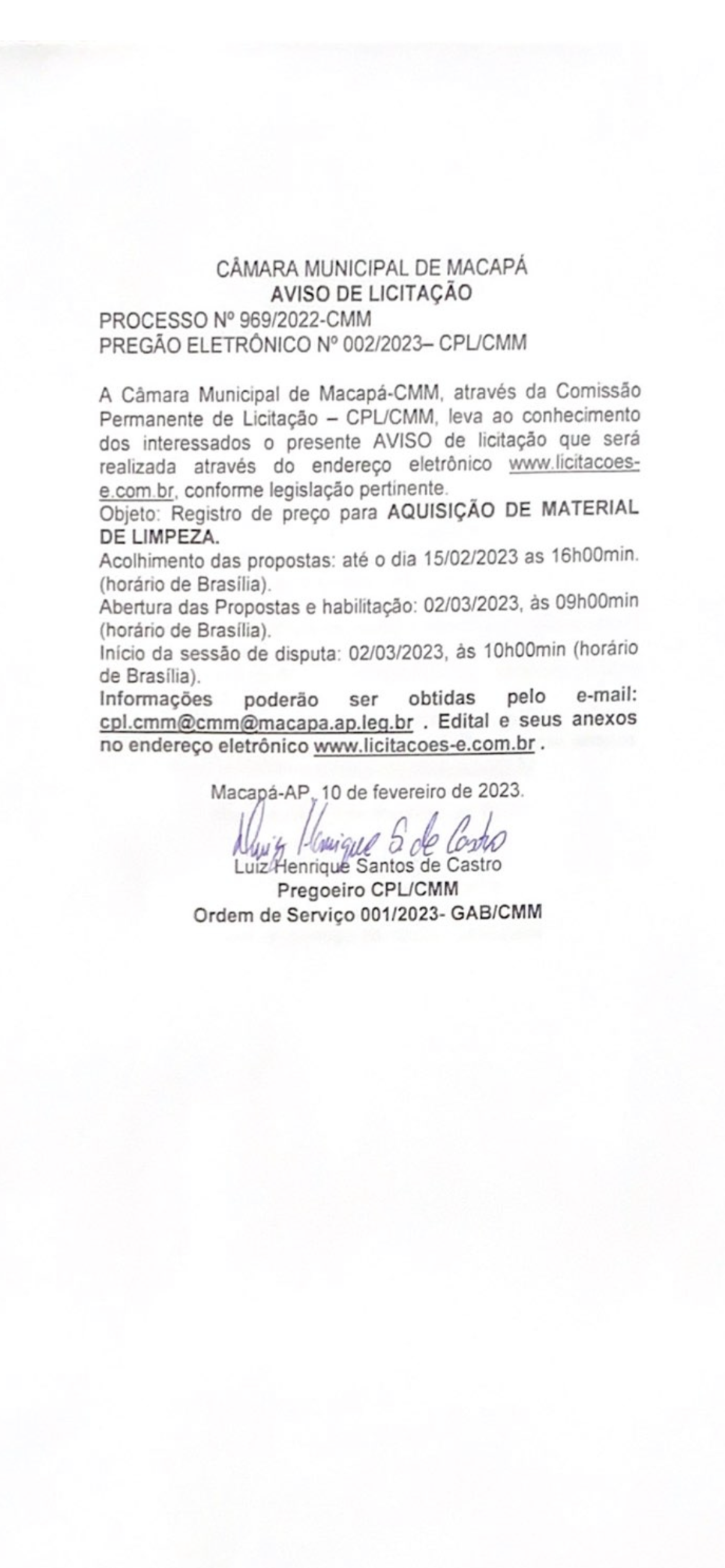 Aviso de Licitação 