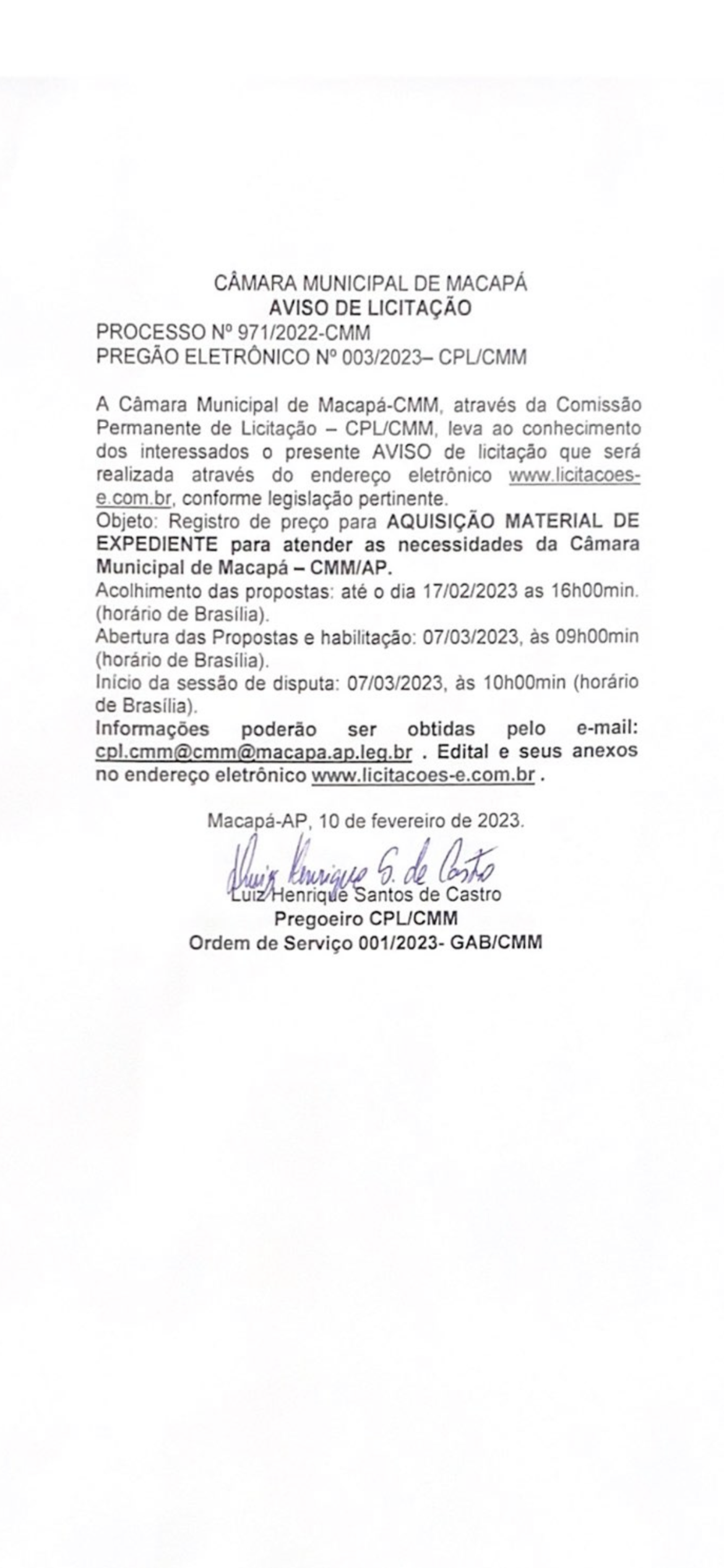 Aviso de Licitação 