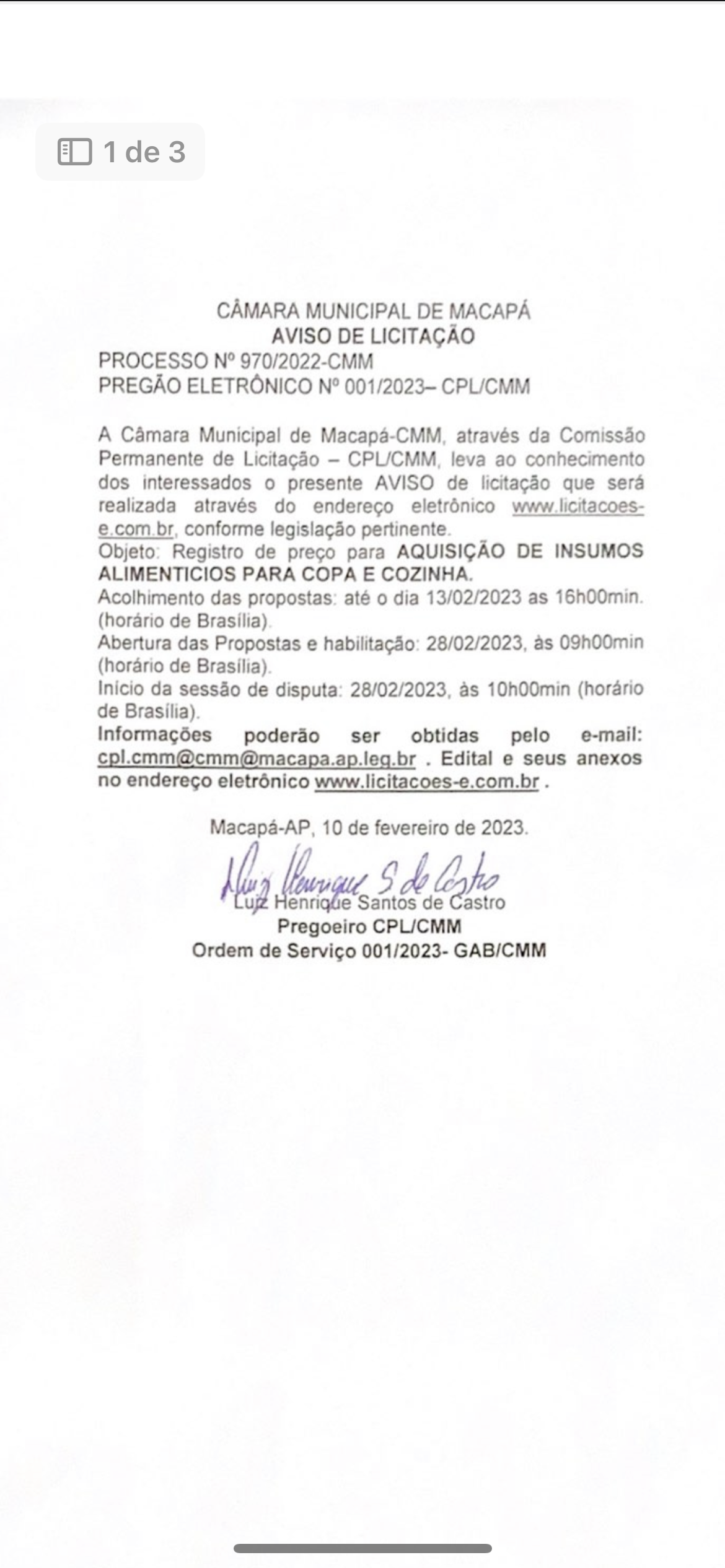 Aviso de Licitação 