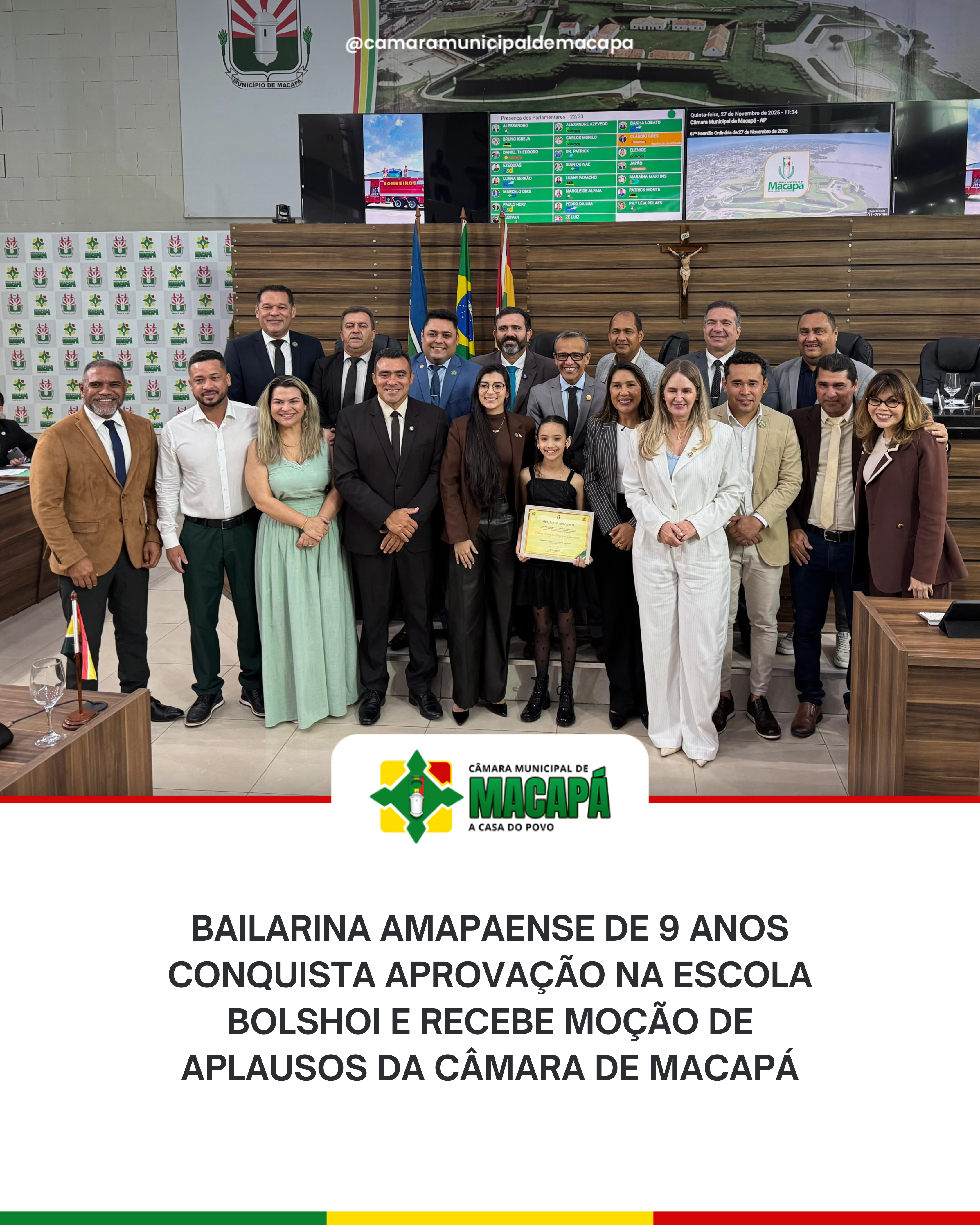 Bailarina amapaense de 9 anos conquista aprovação na Escola Bolshoi e recebe moção de aplausos da Câmara de Macapá