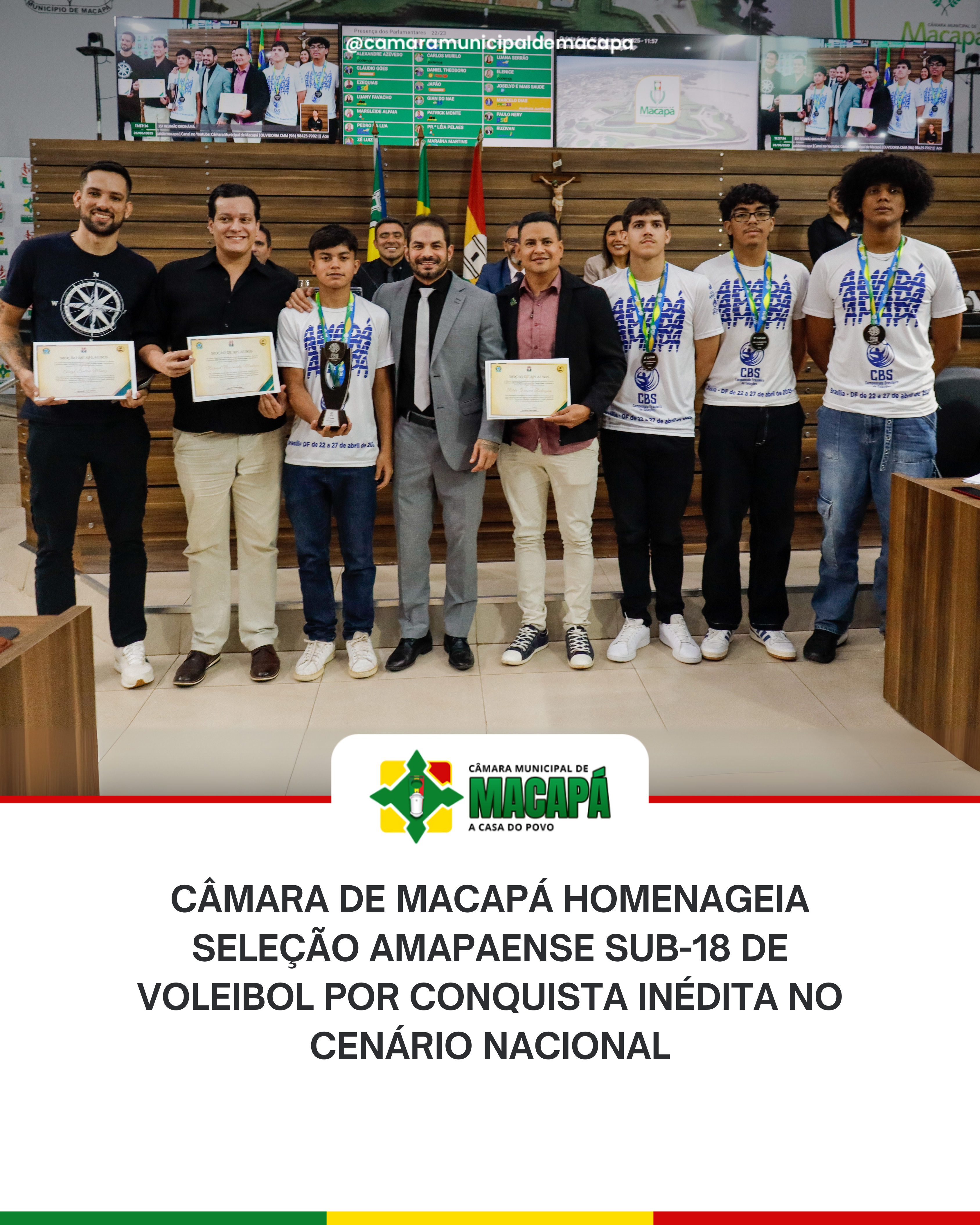 Câmara de Macapá homenageia Seleção Amapaense Sub-18 de Voleibol por conquista inédita no cenário nacional