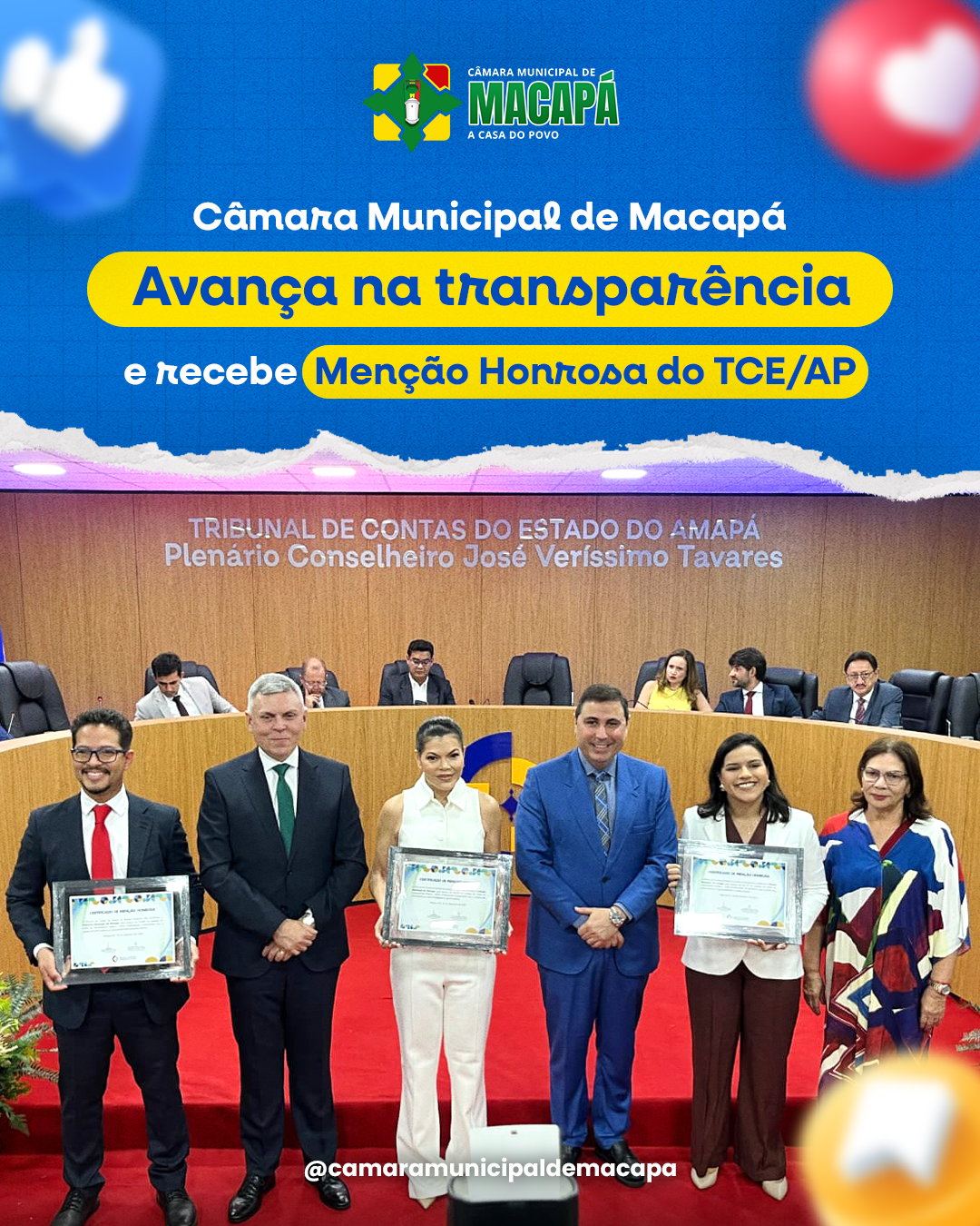 Câmara Municipal de Macapá avança na transparência e recebe Menção Honrosa do TCE/AP