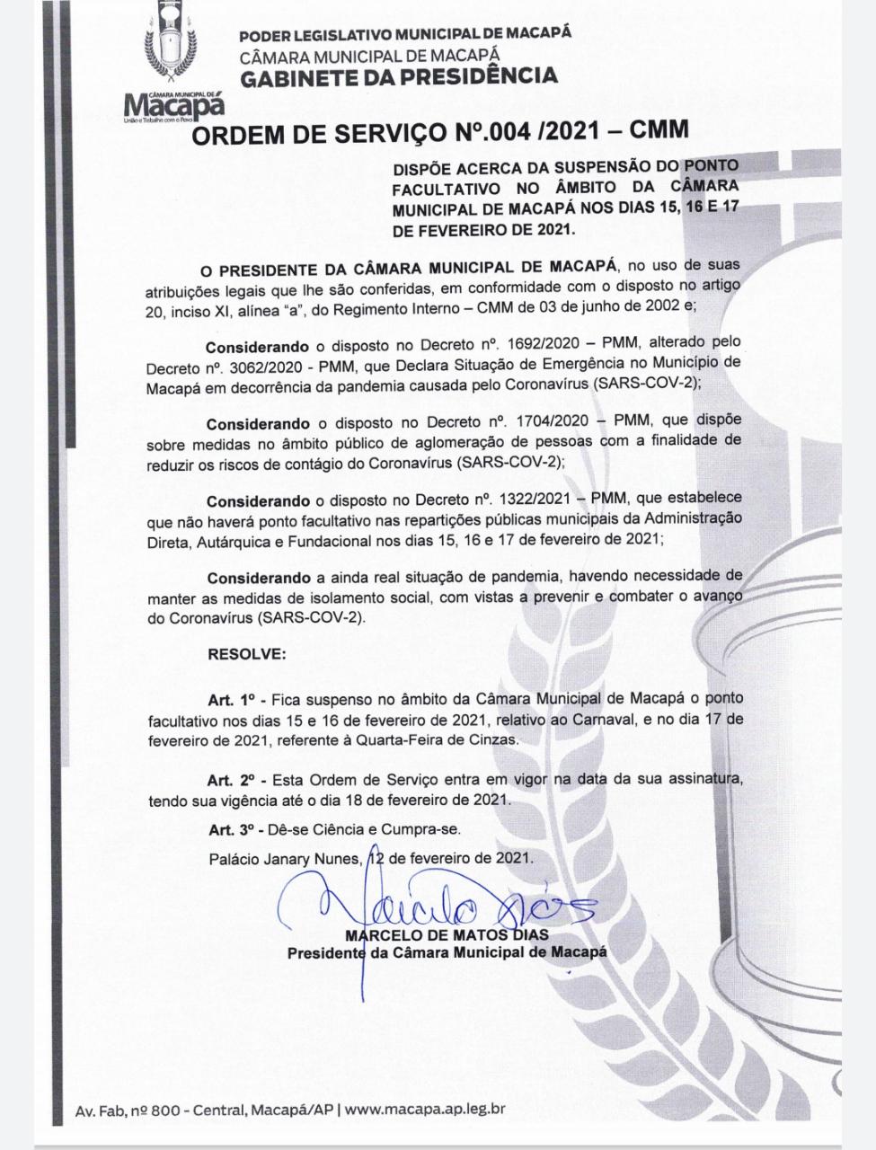 Câmara Municipal de Macapá suspende feriado de carnaval