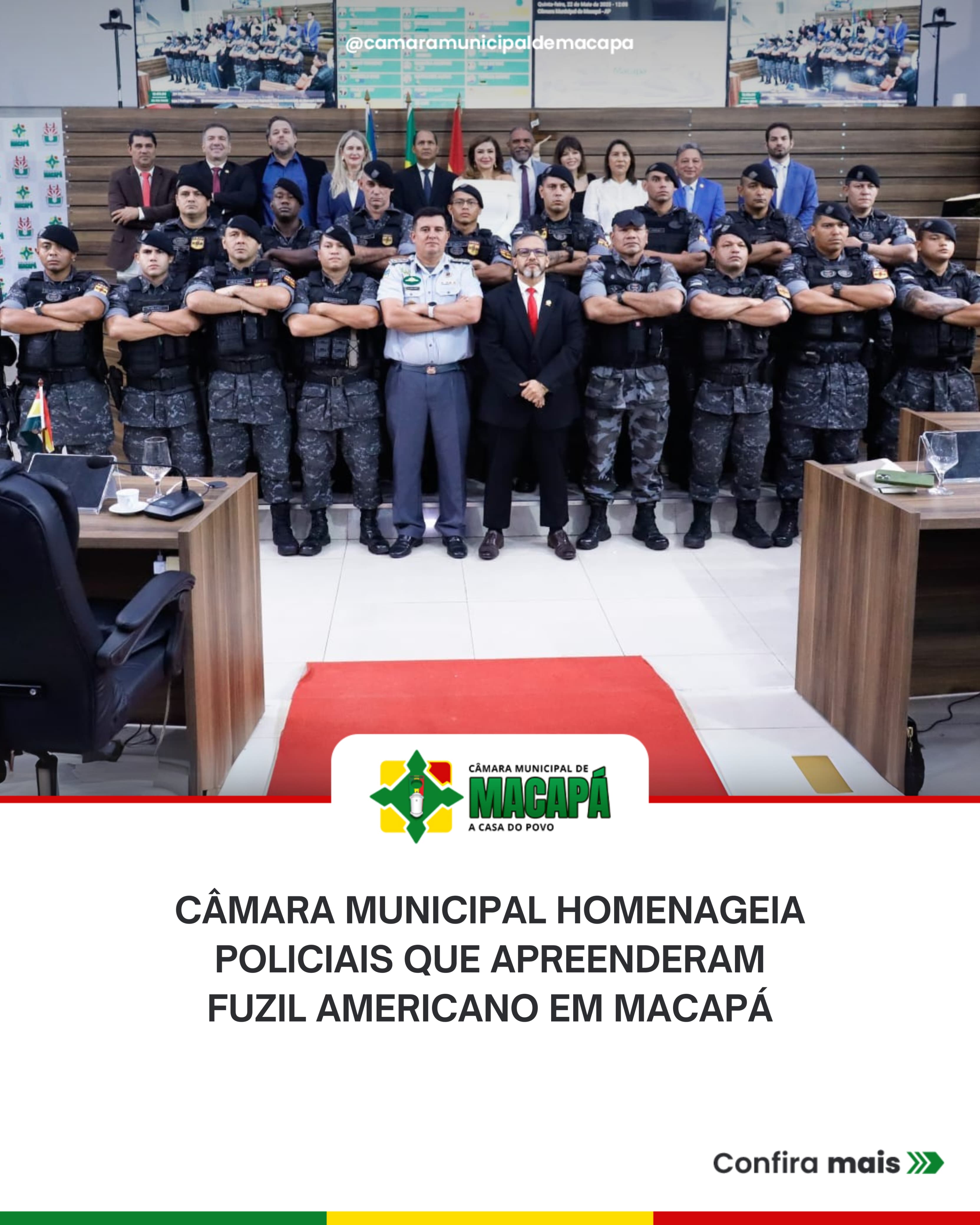 Câmara Municipal homenageia policiais que apreenderam fuzil americano em Macapá