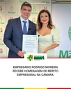 Empresário Rodrigo Moreira recebe homenagem de Mérito Empresarial na Câmara.
