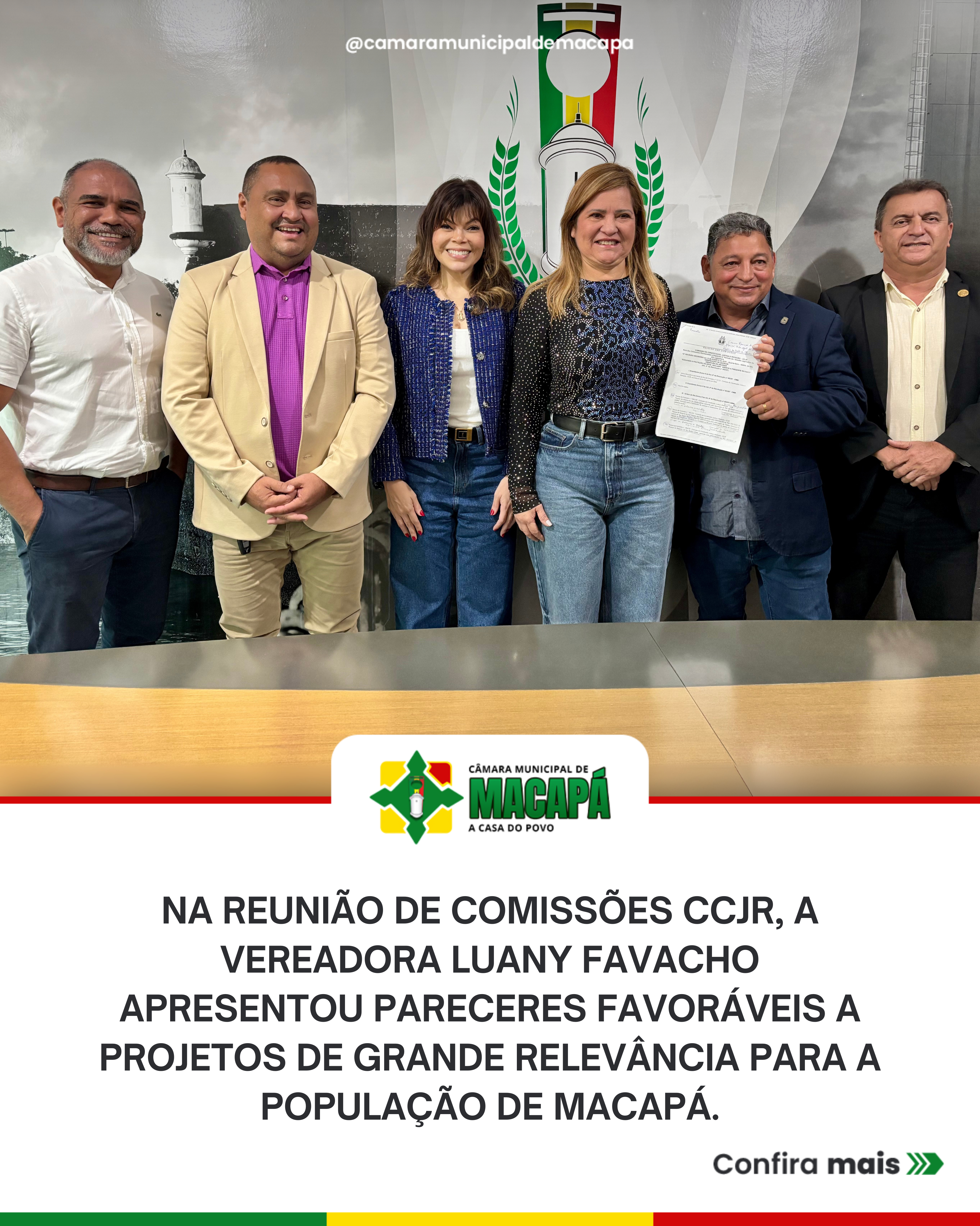 Na Reunião de comissões CCJR, a vereadora Luany Favacho apresentou pareceres favoráveis a projetos de grande relevância para a população de Macapá.