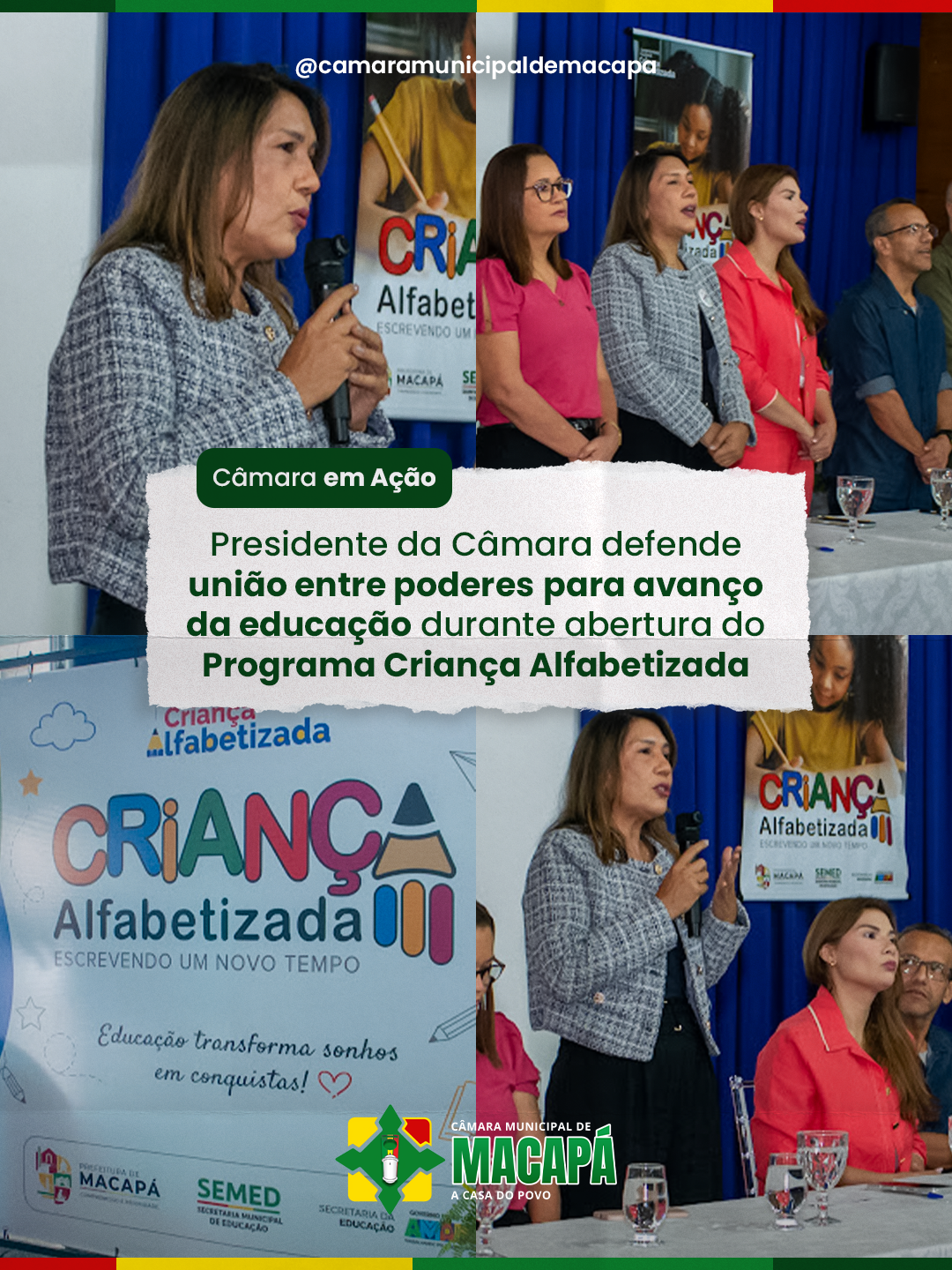 Presidente da Câmara defende união entre poderes para avanço da educação durante abertura do Programa Criança Alfabetizada