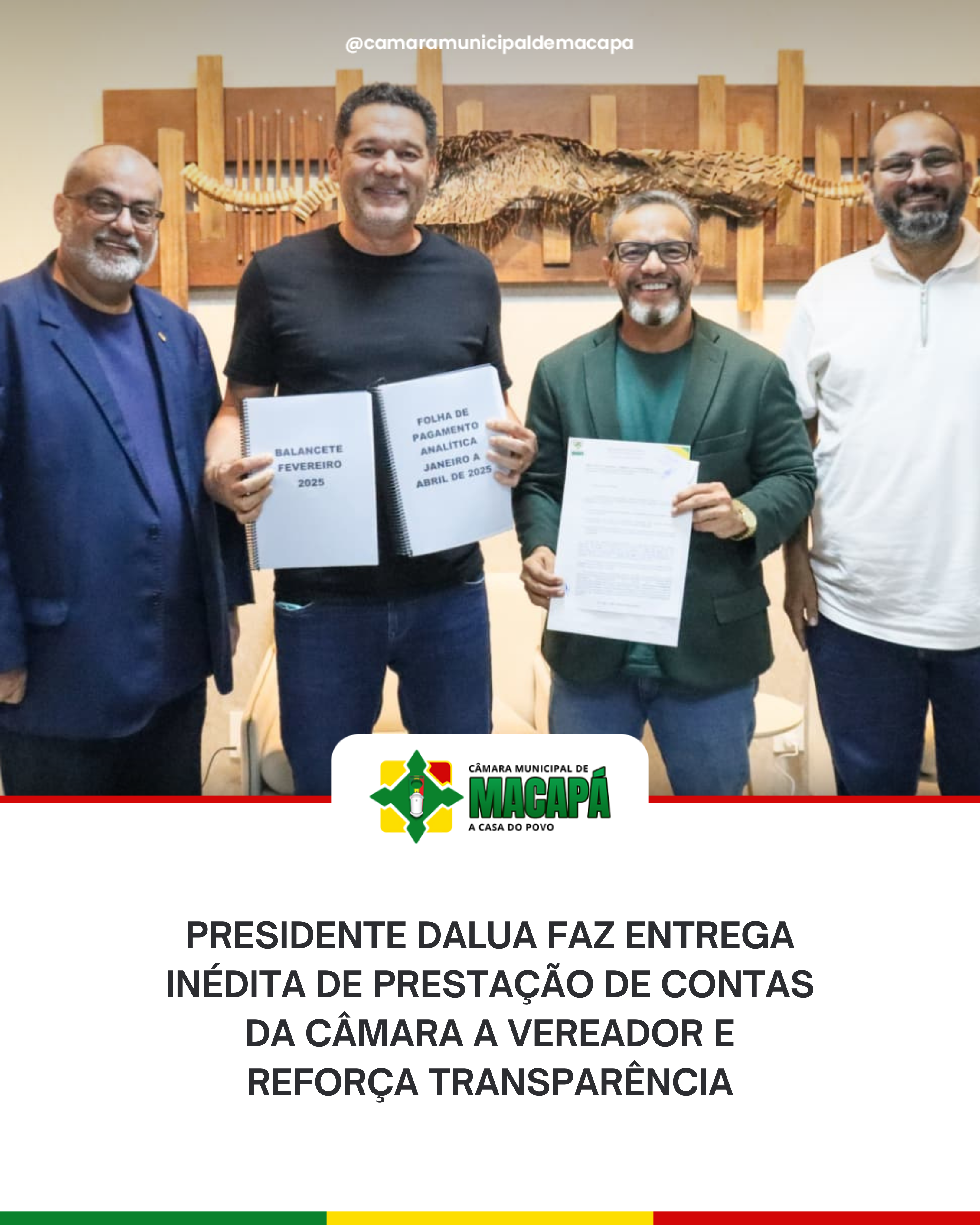 Presidente DaLua faz entrega inédita de prestação de contas da Câmara a vereador e reforça transparência