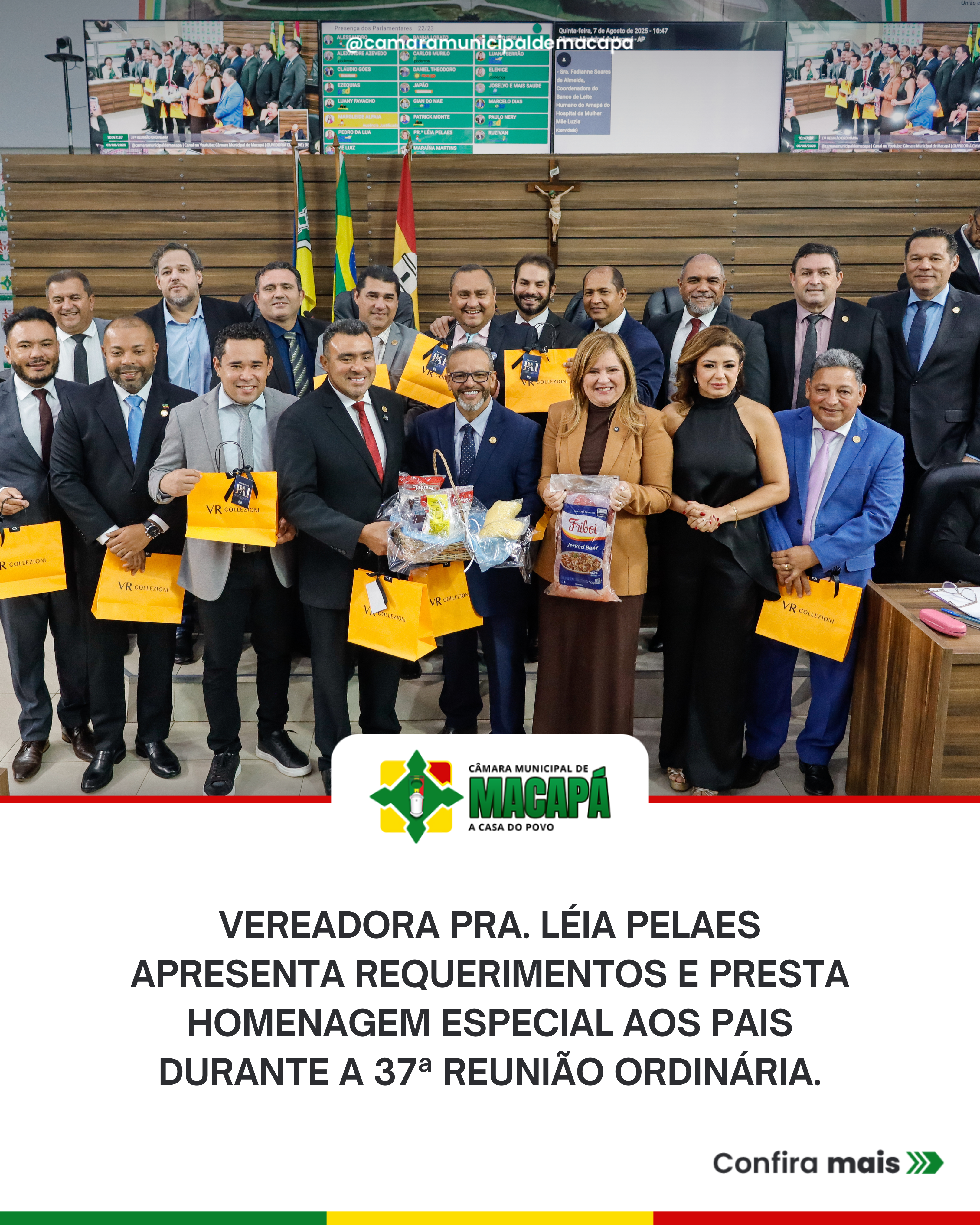 Vereadora Pra. Léia Pelaes apresenta requerimentos e presta homenagem especial aos pais durante a 37ª Reunião Ordinária.